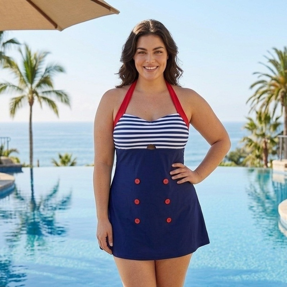Nautical Stripe Navy Halter Swimdress